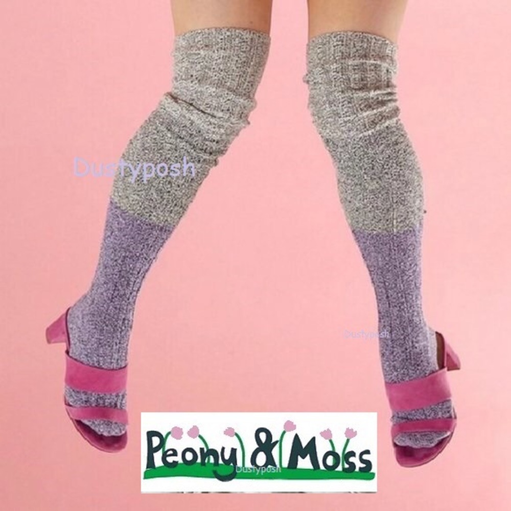 Peony and Moss Thigh High Cable Knit Over Knee Boot Socks Anthropologie Tricolor
